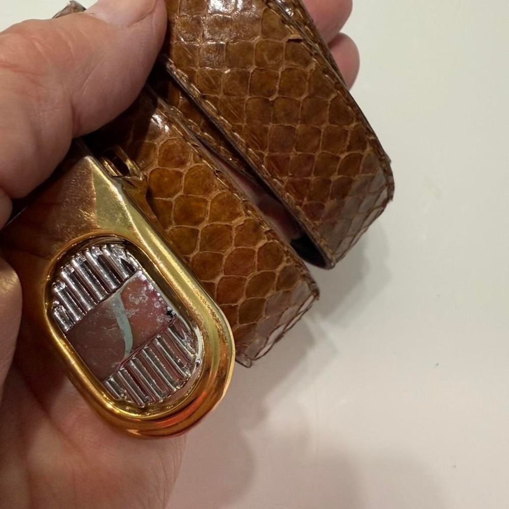 Brown leather and snakeskin belt with gold‎ buckle 35"-38"